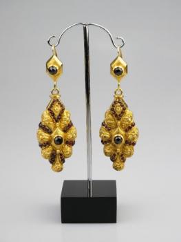 Goldene Ohrringe - Gold, Tschechischer Granat - 1890
